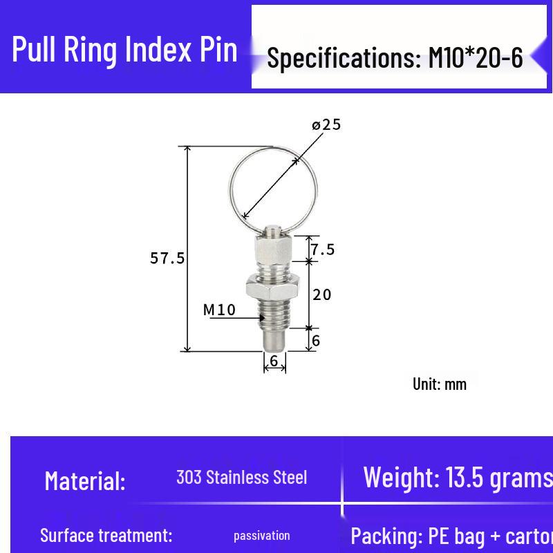 Stainless Steel Self-Locking Pull Ring Pin with Knob and Plunger Spring for Indexing and Locating