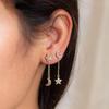 Delicate Moon and Star Link Chain Dangle Stud Earring Jewelry for Women Long Tassel Chain Link Moon&Star Paved CZ Earring