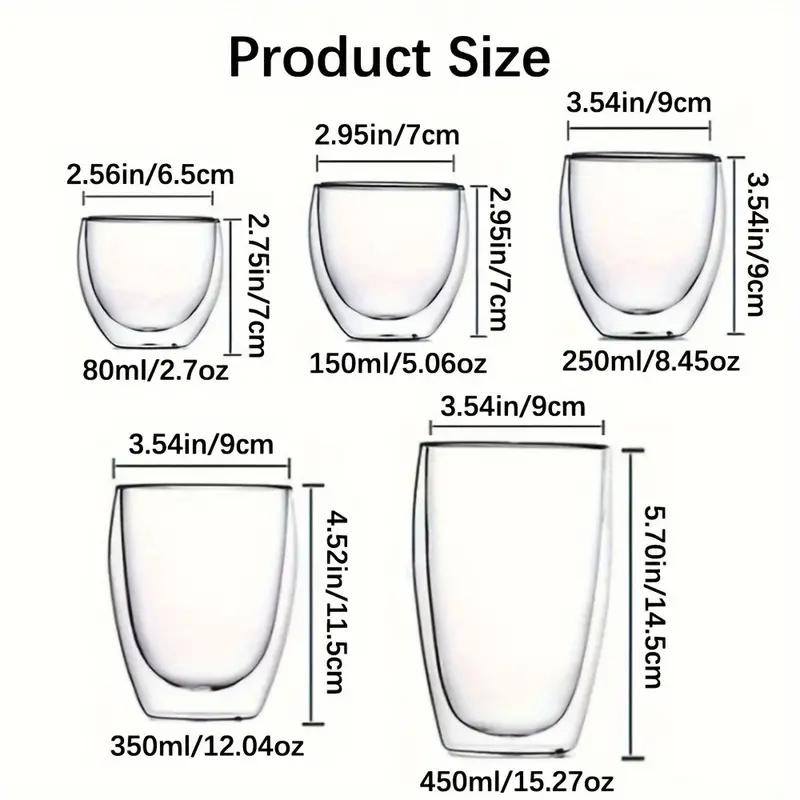 Tazze da Espresso in Vetro Trasparente Termoisolate a Doppia Parete da 80/150/250/350/450ml Perfette per Tè, Caffè, Latte Macchiato, Caffetteria, Latte, Uso Ristorante