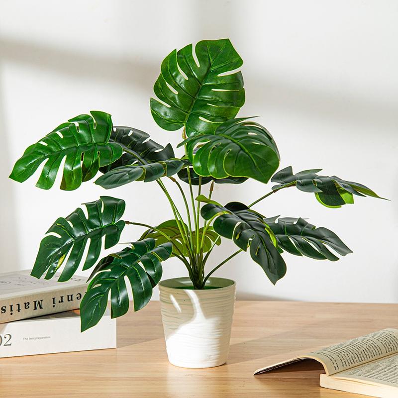 Artificial Turtle Back Monstera Leaf Simulation Fake Flowers Plant Pot Plastic Leaf Faux Plant Branch Ornamental Home Room Decor