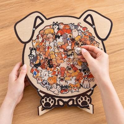 Artistic Puzzle Toy Wooden Animal Jigsaw Puzzle, Dog Bear Theme Difficult Decorative Challenge Game, Kids Adults for Desk Decoration