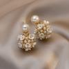 Retro Fashion Shell Flower Pearl Ball Shape Stud Earrings For Women Ball Double Side Elegant Earrings Wedding Party Jewelry