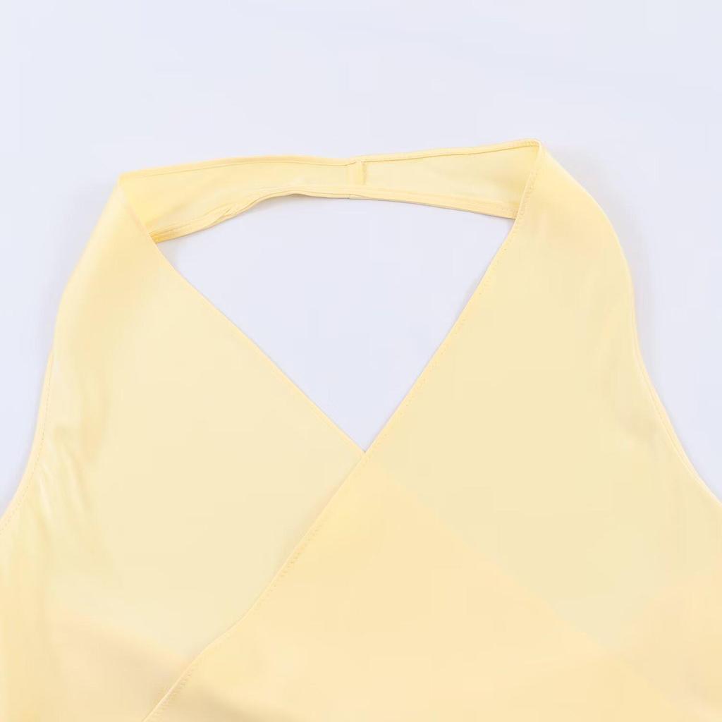 Spring 2026 European Style Women's Silk Satin Halter Neck Top