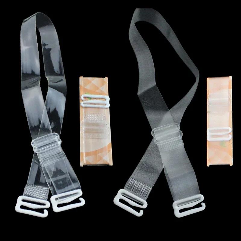 4/2 pièces Bretelles de Soutien-gorge Transparentes Invisibles Amovibles Silicone Élastique pour Femme Ceinture Réglable Antidérapante Lingerie Bretelle d'Épaule