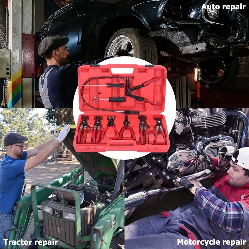 9PCS Long Handle Hose Clamp Pliers Set Fuel Pipe Spring Clamp Removal Tool Kit for Auto Repair Oil Water Hose Replacement