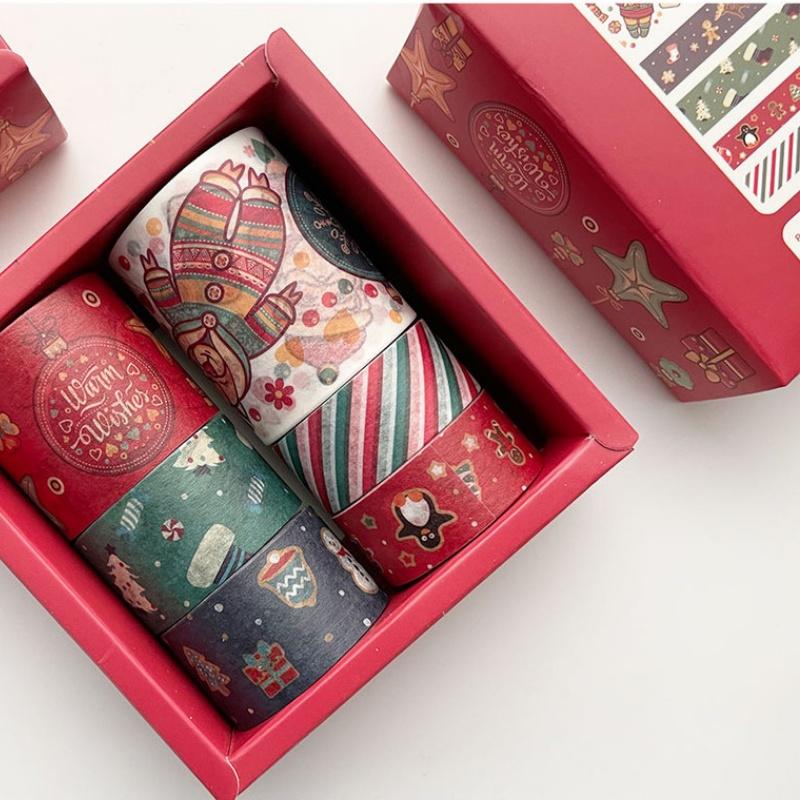 6 Rolls Each Box Contains of Christmas Themed Tape Colored Gift Decorations Scrapbooks Beautification Labels Stickers Student Stationery Supplie