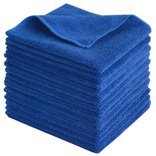 SINLAND Microfiber Cleaning Cloths, Cleaning Towels, for Car Washing, Absorbent, Quick-Drying, 12-Count, Blue