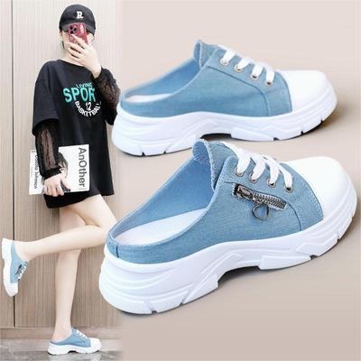 Moda Lato Nowe Damskie Pół Kapcie Lekkie Wygodne Casualowe Płócienne Buty Damskie Trampki Moda Sznurowane Buty Platformowe Mujer