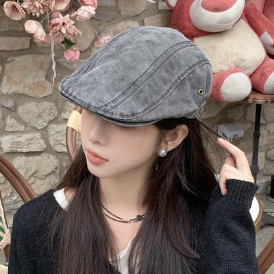 Beret Autumn and Winter Do Old Forward Cap Rub Color Stitching Retro Forward Cap Female Trend Fashion Duck Tongue Cap