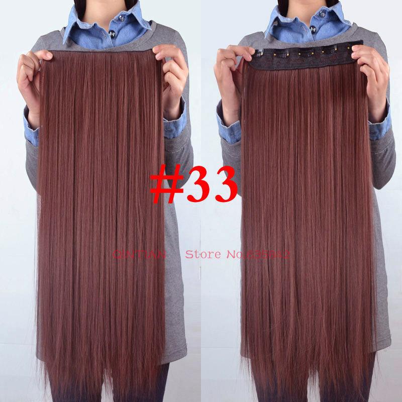 Cabello Liso 5 Clips Extensión de Cabello de Una Pieza Sintético Color Negro Marrón Postizos para Mujer para Uso Diario