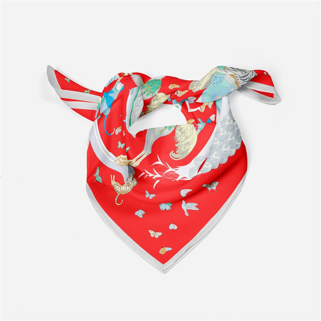 53cm Giraffe Tiger Horse Brand Square Scarf Woman 2024 Design Silk Scarf Women Bandana Luxury Headband Hijab Foulard Neckerchief
