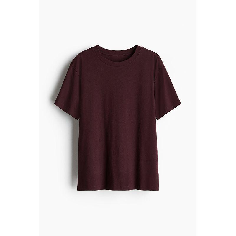 

HM Women s t-shirt Summer Simple Pure Cotton Casual Haze Color round Neck Short sleeve Top Inner wear 0963662 Wine Red 155 155/80(XS)
