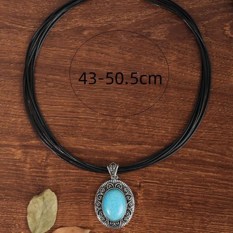 BLINGBAY Women's Pendant Necklace Bohemian Retro Ethnic Style Turquoise Necklace Female Personality Geometric Pendant Necklace Girl Birthday Gift