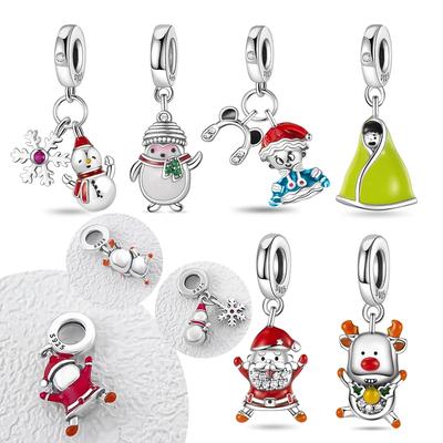New Christmascopper Santa Claus Elk Snowman Charms Beads Fit Original Bracelets Party Gift Diy Fine Jewelry For Women