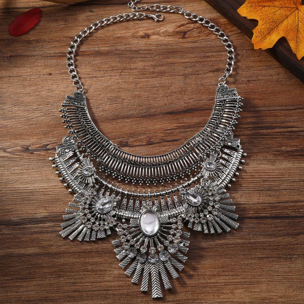 Tassel Rhinestone Exaggerated Necklace Vintage Bohemian Style Necklace Ethnic Style Jewelry  Women