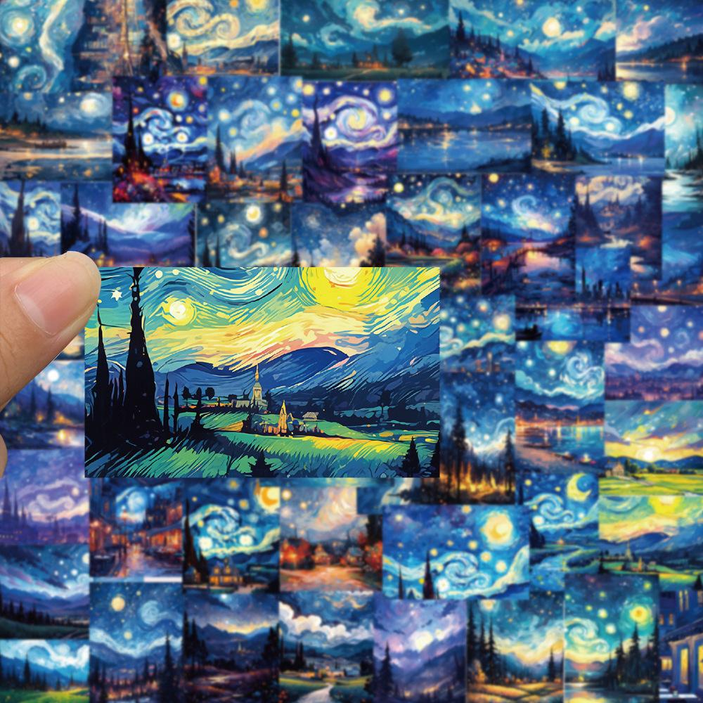10/30/50pcs Oil Painting Stickers Aesthetic Art Starry Night Decals DIY Phone Bike Decoration Sticker Toys Gifts