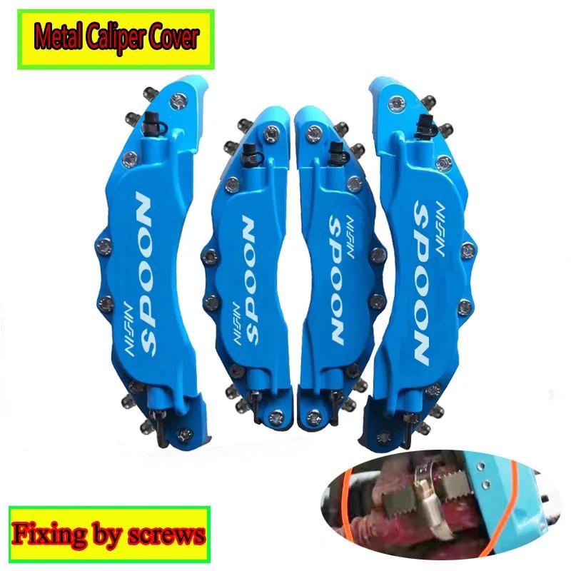 4 Pcs Fixing By Screws Aluminum Metal Brake Caliper Cover With Spoon Sticker Logo For Accessories