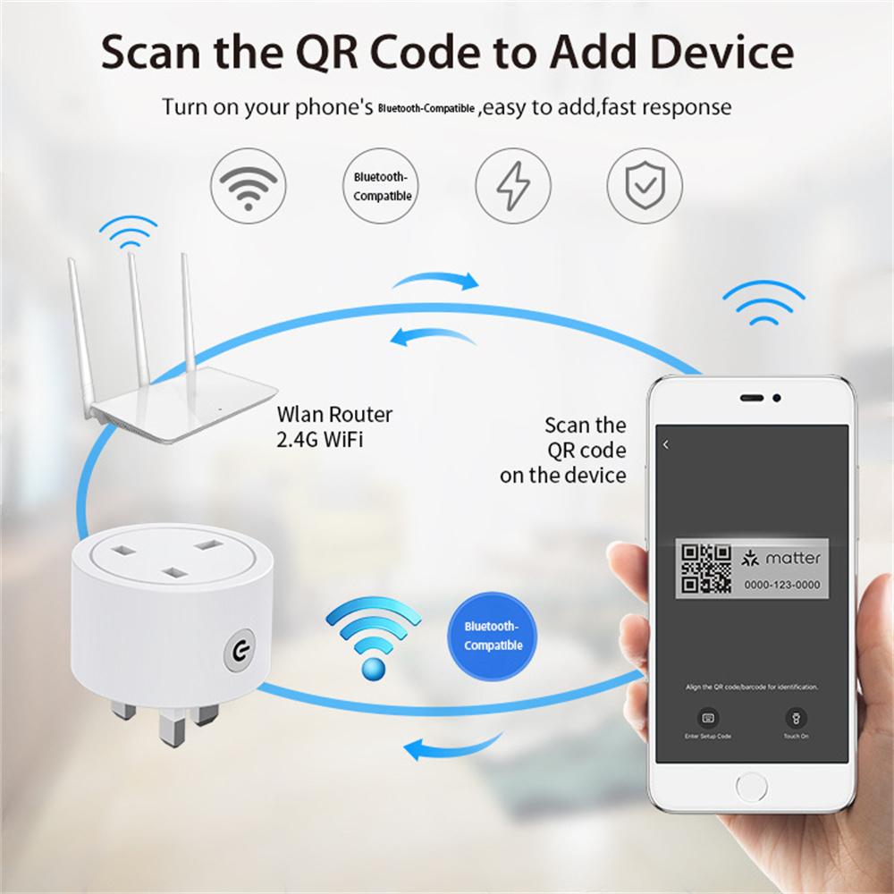 NEO NAS-WR16WM 16A Matter WiFi Smart Plug with Power Meter Works with Apple Home/Google Assistant/Amazon Alexa, UK Plug