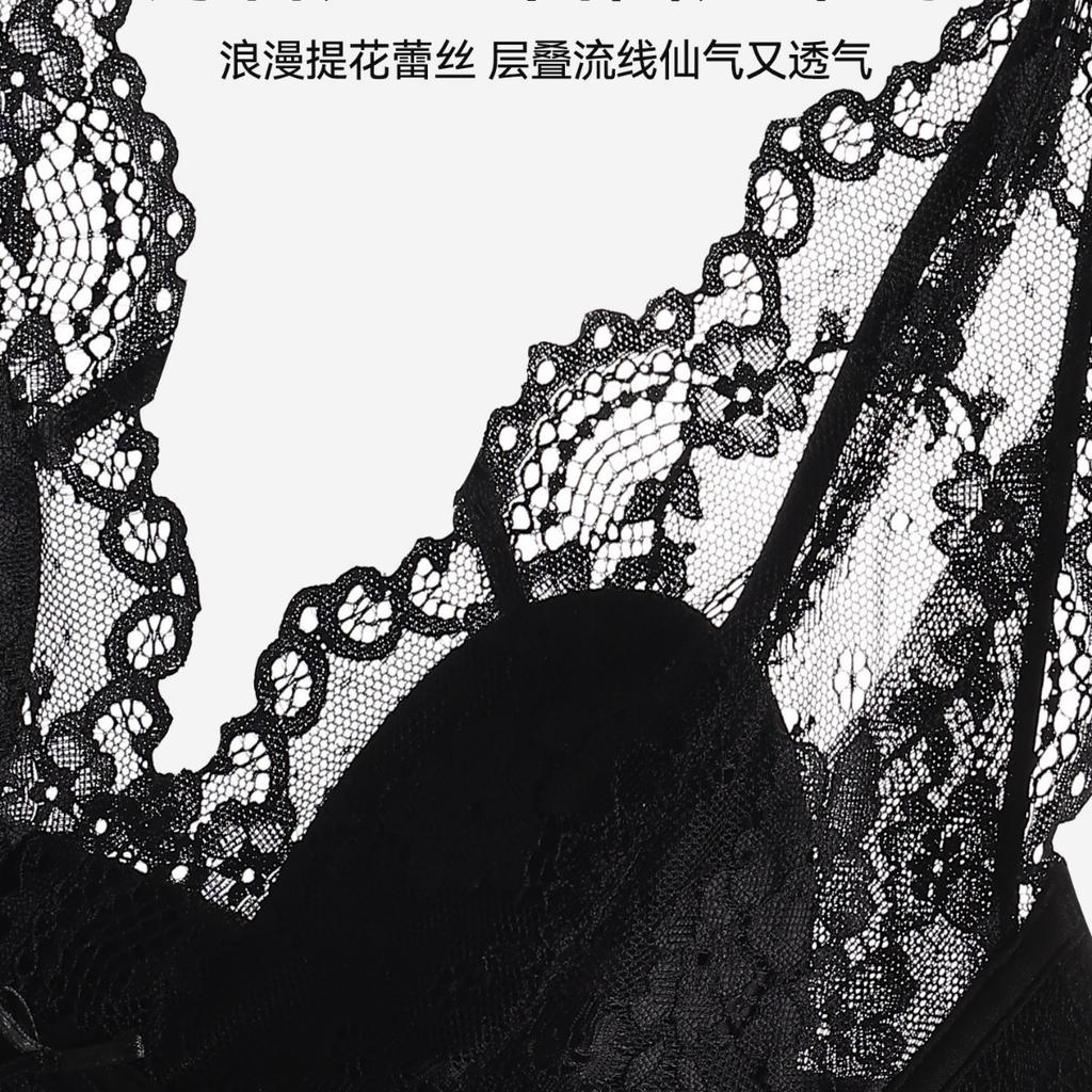 French Neck Lace Underwear Women's New Inner and Outer Wear Big Breasts Show Small Gathering Beautiful Back Summer Thin Bra