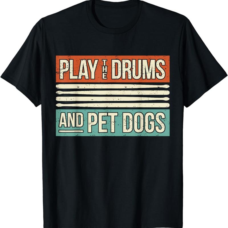 Retro Drummer Dog Owner Drumming Drums Percussion I Pet Dogs T Shirt S разноцветный