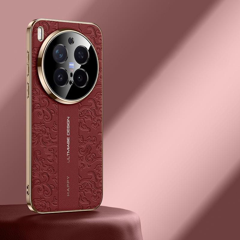 Luksusowe Etui z Wzorem Smoka, Pokrywane Skórą, Ochrona Obiektywu Aparatu, Tył Etui do vivo X300 Ultra / X300 Pro / X300s X300 Pełne Pokrycie