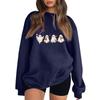 Women's Color Neck Long Sleeve Loose Fit Sweatshirt with Halloween Print