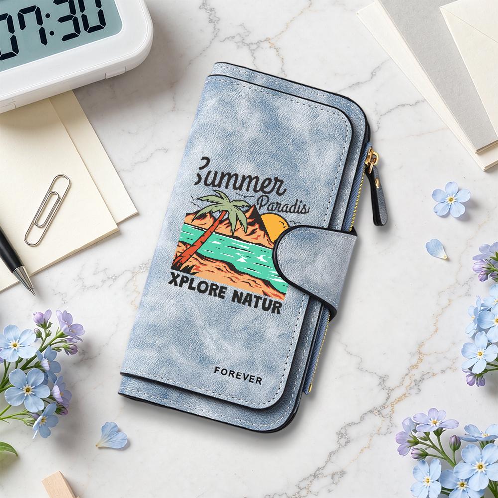 Summer Beach Pattern Long Wallet Leisure Multi Card Holder Fashion Portable Purse for Daily Use