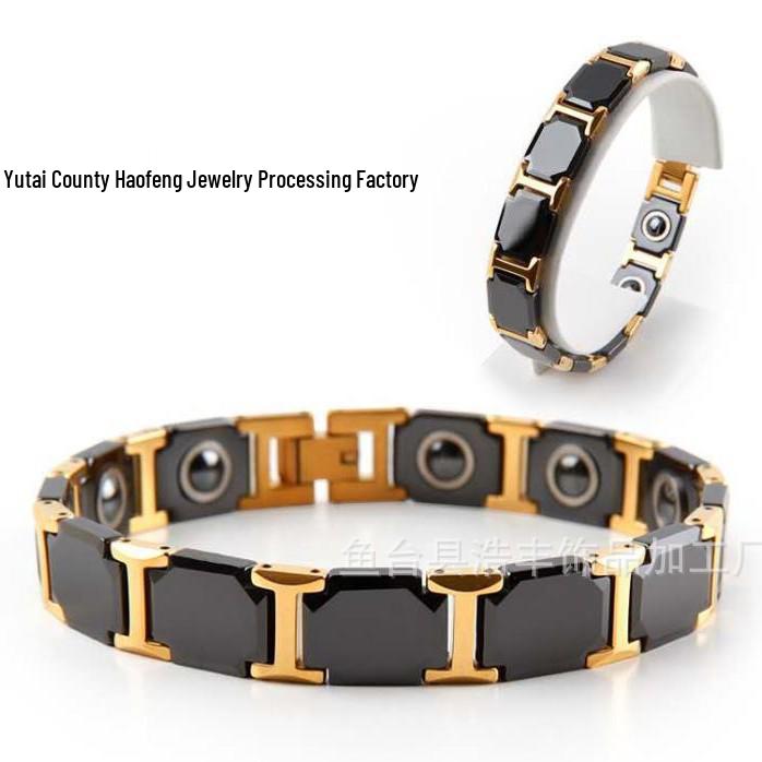 Magnetic Titanium Steel & Ceramic Bracelet for Couples - Black Ocher Design