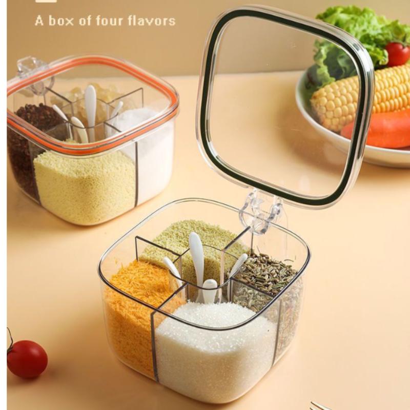 1 Set Multi Grid Multi-Function Seasoning Storage Jar Glutamate Pepper Storage Transparent Seasoning Box