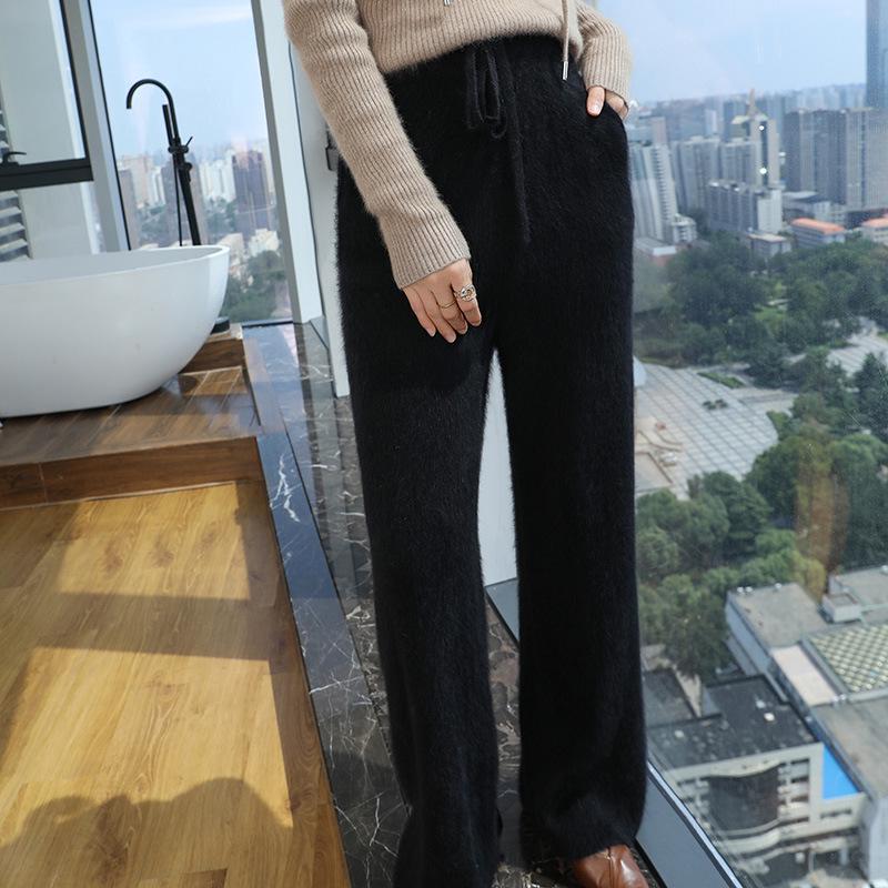 Lekasha Women's High-Waist Cashmere Velvet Wide-Leg Pants