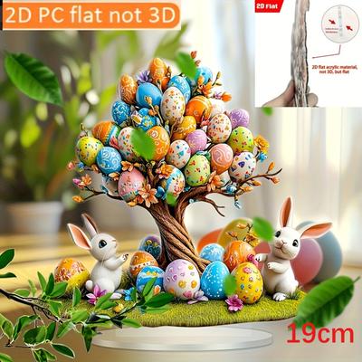 2D Flacher Acryl-Osterei-Baumständer mit Hase & Küken, Bunter Sonnensammler, Dekoration für Zuhause Büro Garten, Oster Valentinstag Hochzeit Geburtstagsgeschenk