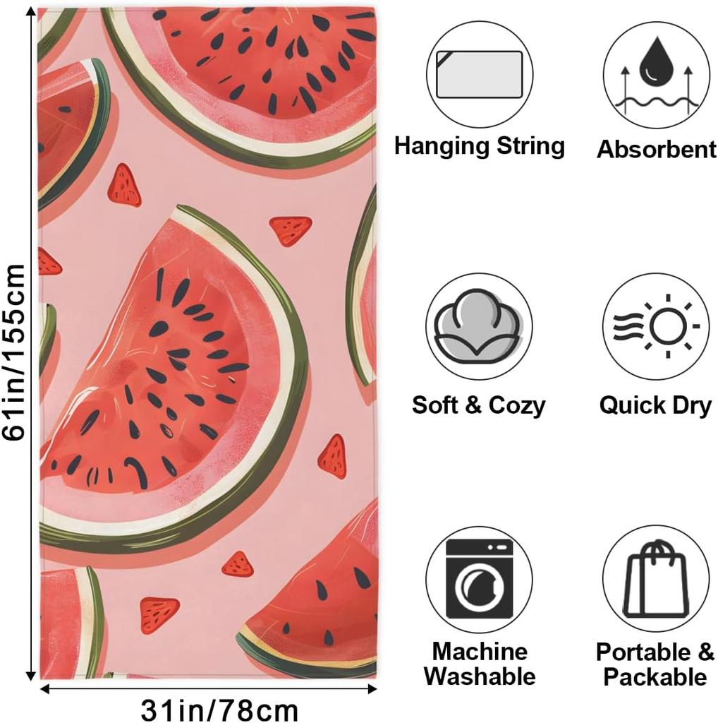 Pink Watermelon Fruit Beach Towel Lightweight Microfiber Beach Towels Decor Quick Dry Pool Towel for Beach Travel Swim Camping
