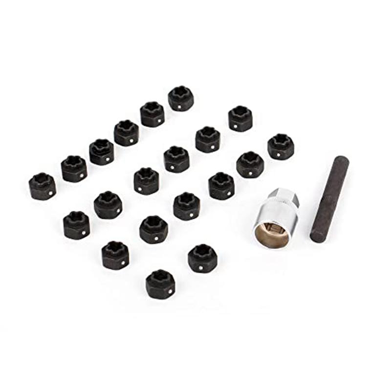 A20F-22Piece Wheel Lock Nut Socket Adapter Set Wheel Anti-Theft Lug Nut Removal Tool Black