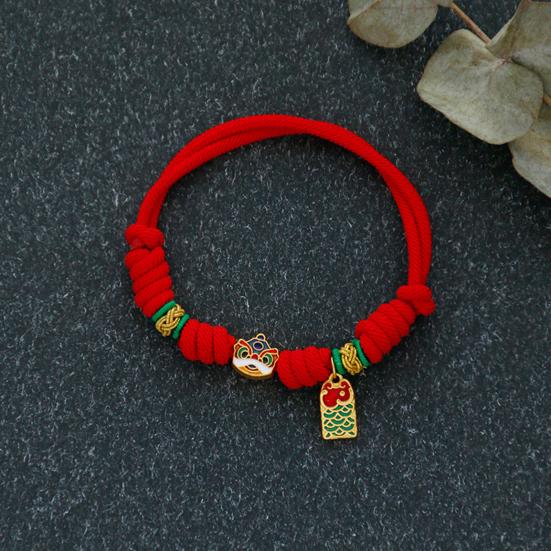 Pet Collar Adjustable Handmade Braided with Pendant Chinese Style Lion Small Dog Puppy Cat Necklace for Photograph