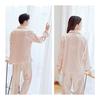 Synthetic Silk Pajamas Women's Pajamas Top and Bottom Set Long Sleeves Long Pants Pair Pajamas Autumn Room Wear Men's Loungewear Large Size Blue