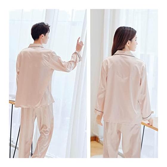 Synthetic Silk Pajamas Women's Pajamas Top and Bottom Set Long Sleeves Long Pants Pair Pajamas Autumn Room Wear Men's Loungewear Large Size Blue