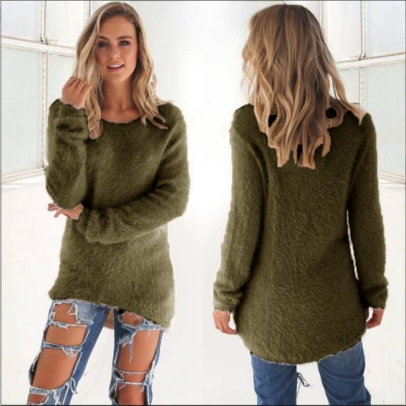 JKASHDK Women's Fashion Casual Fall Winter Solid Color Print Long Sleeve O-Neck Sweaters