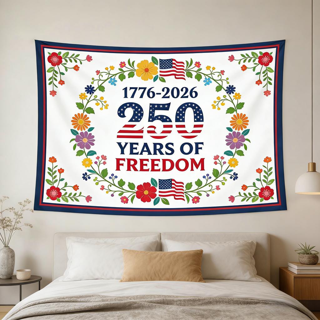 250 YEARS OF FREEDOM Reusable Tapestry Patriotic Independence Design for Home Decor Durable High Quality MultiSize Flat Print