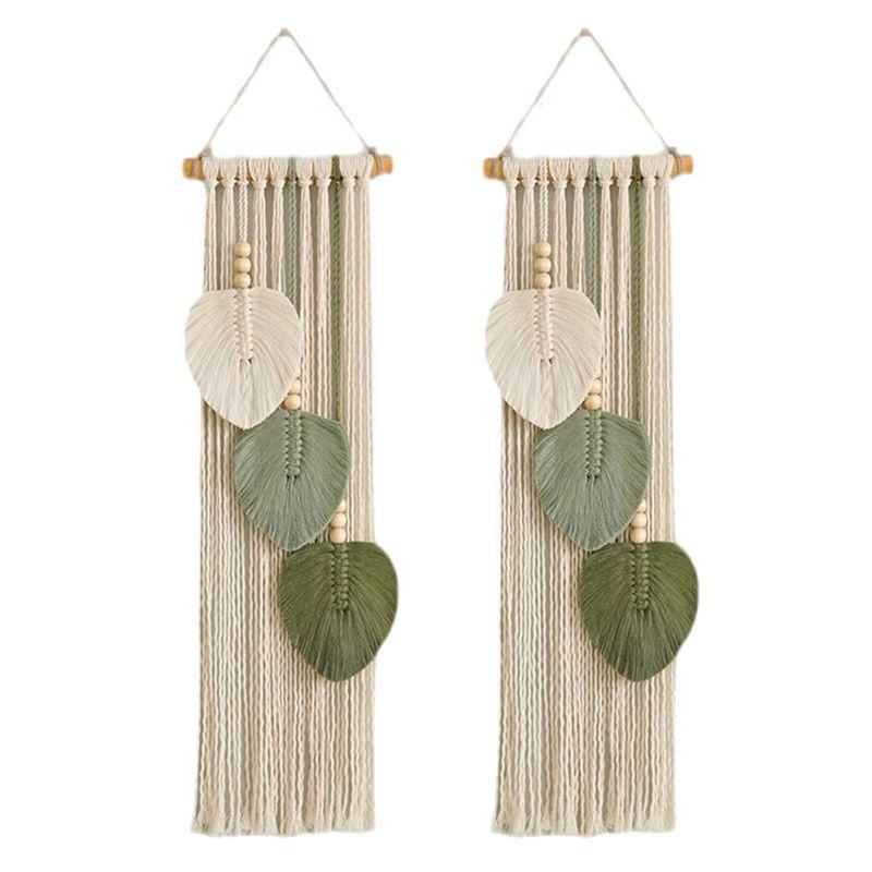 ABBY-Hand Woven Cotton Rope Leaf Tapestry Bohemian Home Wall Decor Room Wall Hanging