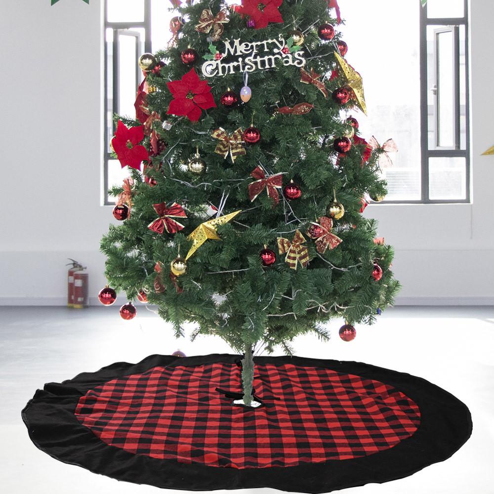 Premium Red And Black Buffalo Check Velvet Christmas Tree Skirt Ideal For Holiday Settings
