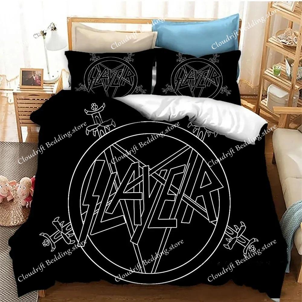 Slayer Heavy Metal Band Music Set povlečení,Povlak na přikrývku Souprava na přikrývku Povlak na polštář,King Queen Size Ložní souprava pro chlapce