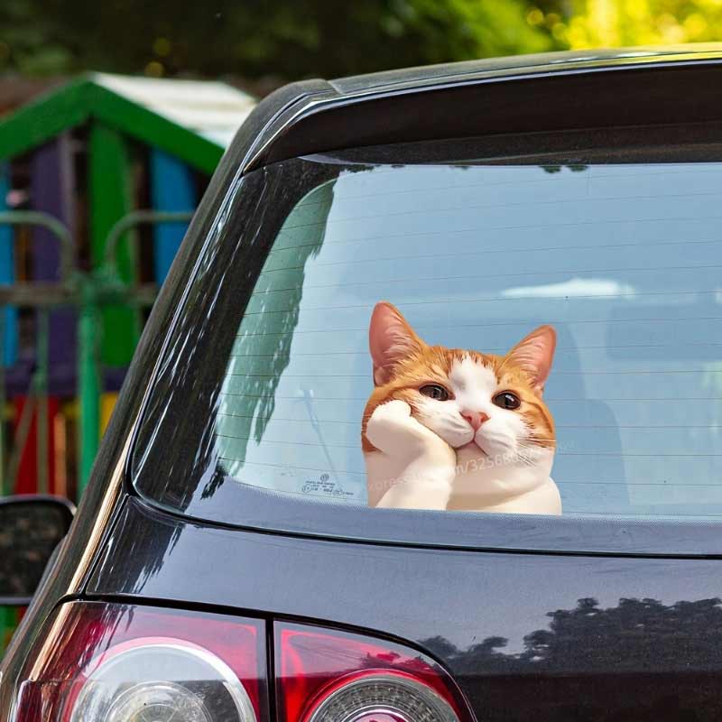 Car Sticker Cute Orange Cat Peeking Vinyl Decal Waterproof Rear Window Motorcycle Camper Bumper Truck Laptop Decoration SH820