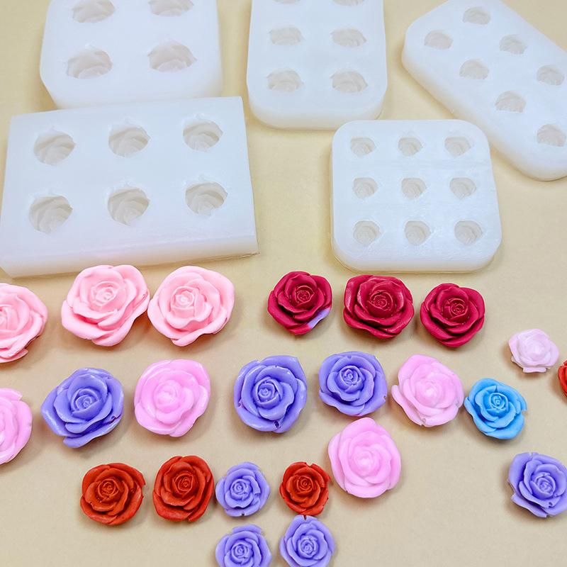 6-Hole Rose Peony Silicone Mold Handmade Mini Flower Shaped Candy Chocolate Cake Surface Decoration Baking Tool Resin Craft Mold