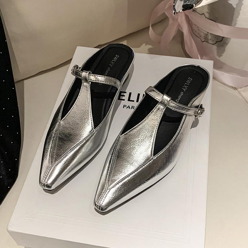 Elegant Pointed Toe Women Slippers Fashion Mules Shoes Heeled Sandals 2025 Designer Slides Summer New Luxury Flip Flops Mujer