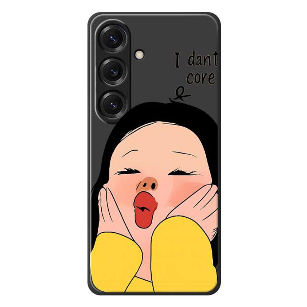 

For Samsung Galaxy S25 Case Girl Holding Face Pattern Printing Straight Edge TPU Phone Back Cover D