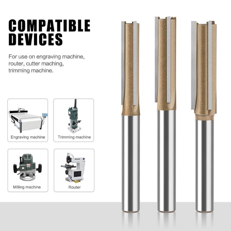 1/4inch Shank Straight Router Bits Woodworking Carving 3 Flute Wood Engraving Milling Cutter Industrial Accessories