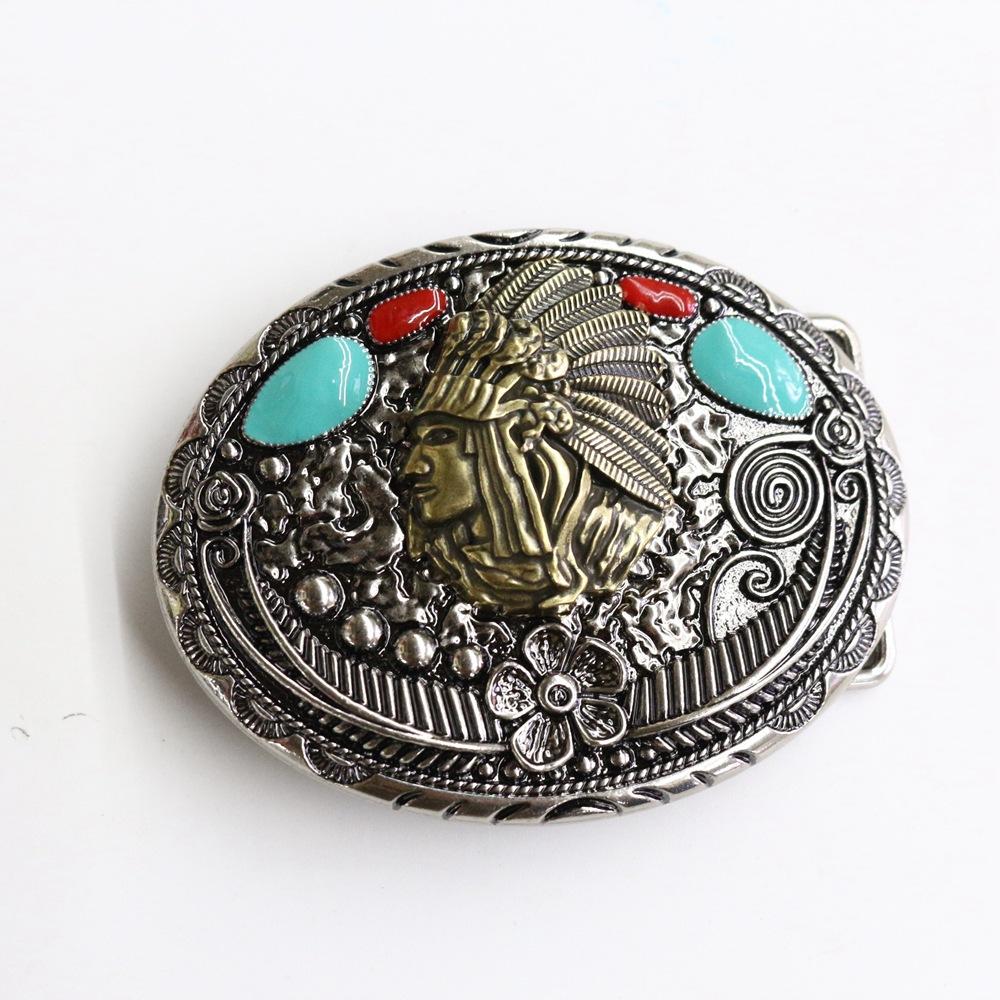 Zinc Western Denim Belt Buckle Pistol Turquoise Ruby Button Head Vintage Belt Buckle