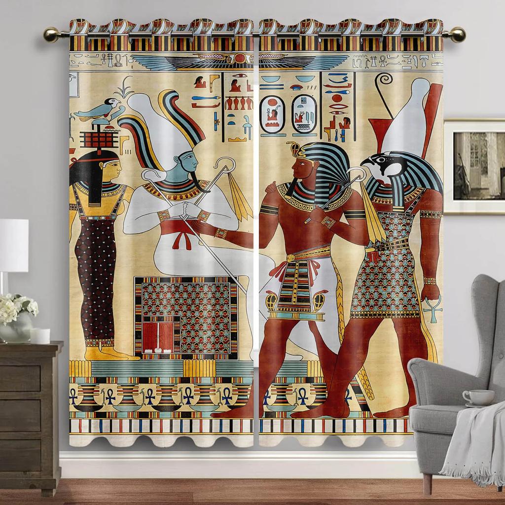 Egyptian Window Curtains for Living Room Egypt Hieroglyphics Old Logographic Details and Alphabetic Elements Window Drapes 2 Pcs