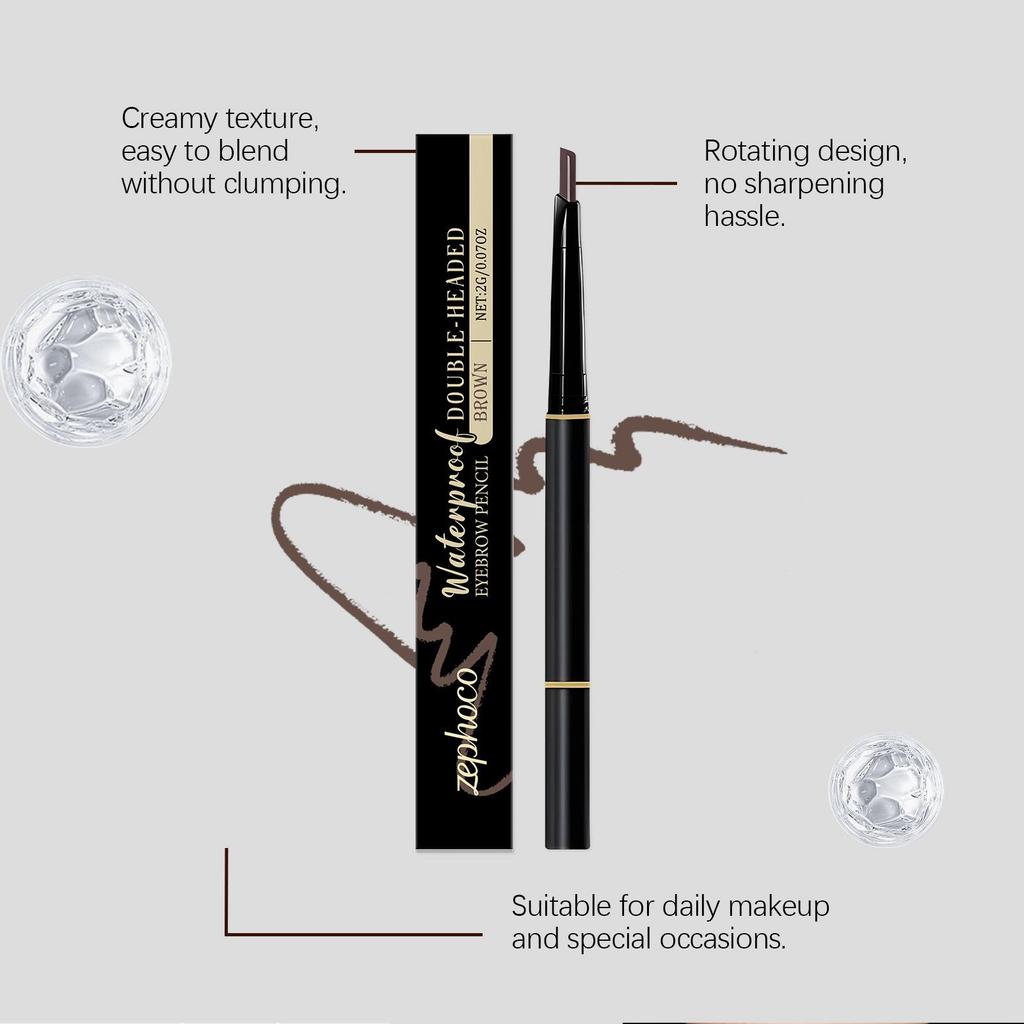 Brown double-ended eyebrow pencil with a natural, three-dimensional look.