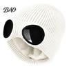 Stylish Streetwear Hat Knitted with Goggles, Unisex Winter Hat, Fleece Lined, Windproof Fashionable Retro Goggles Warm Skull Cap for Outdoor